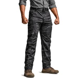 CQR Men’s Utility Flex Cargo Pants, Classic-Fit Casual Stretch Work Pants, Water Resistant Lightweight Tactical Hiking Pants(Tac Utility Camo Black)