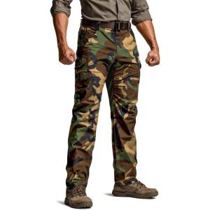 CQR Men’s Utility Flex Cargo Pants, Classic-Fit Casual Stretch Work Pants, Water Resistant Lightweight Tactical Hiking Pants(Tac Woodland Olive)
