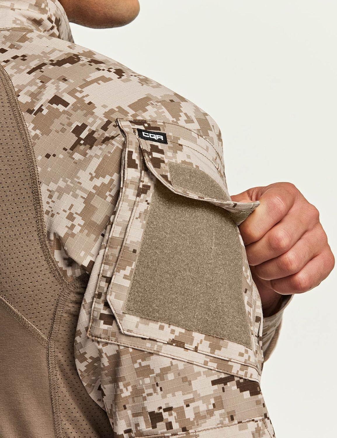image:imageCQR Mens Combat Shirt Tactical 14 Zip Long Sleeve Military BDU Shirts Camo EDC Top with PocketsMilitary Print Shirts Marine Desert