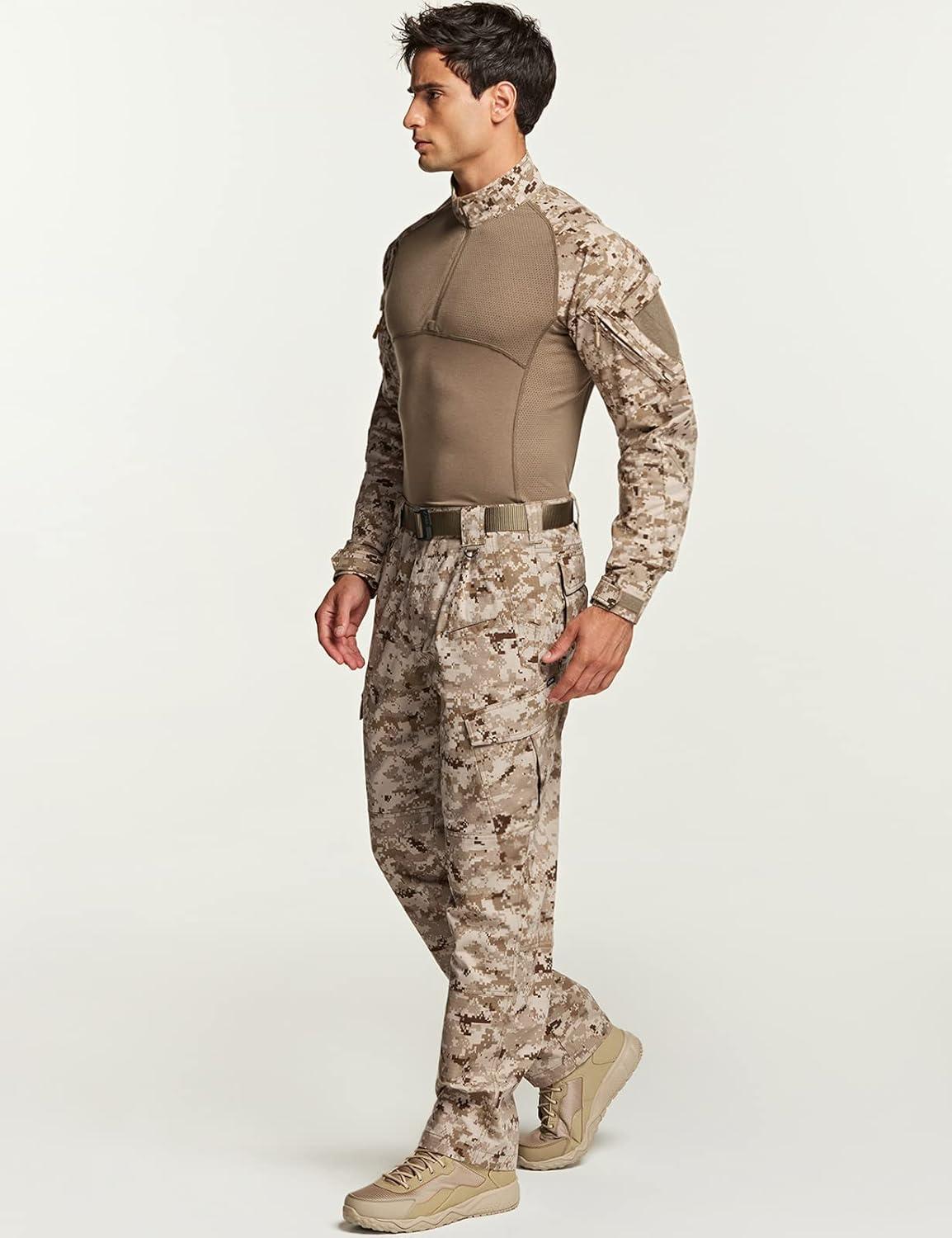 image:imageCQR Mens Combat Shirt Tactical 14 Zip Long Sleeve Military BDU Shirts Camo EDC Top with PocketsMilitary Print Shirts Marine Desert