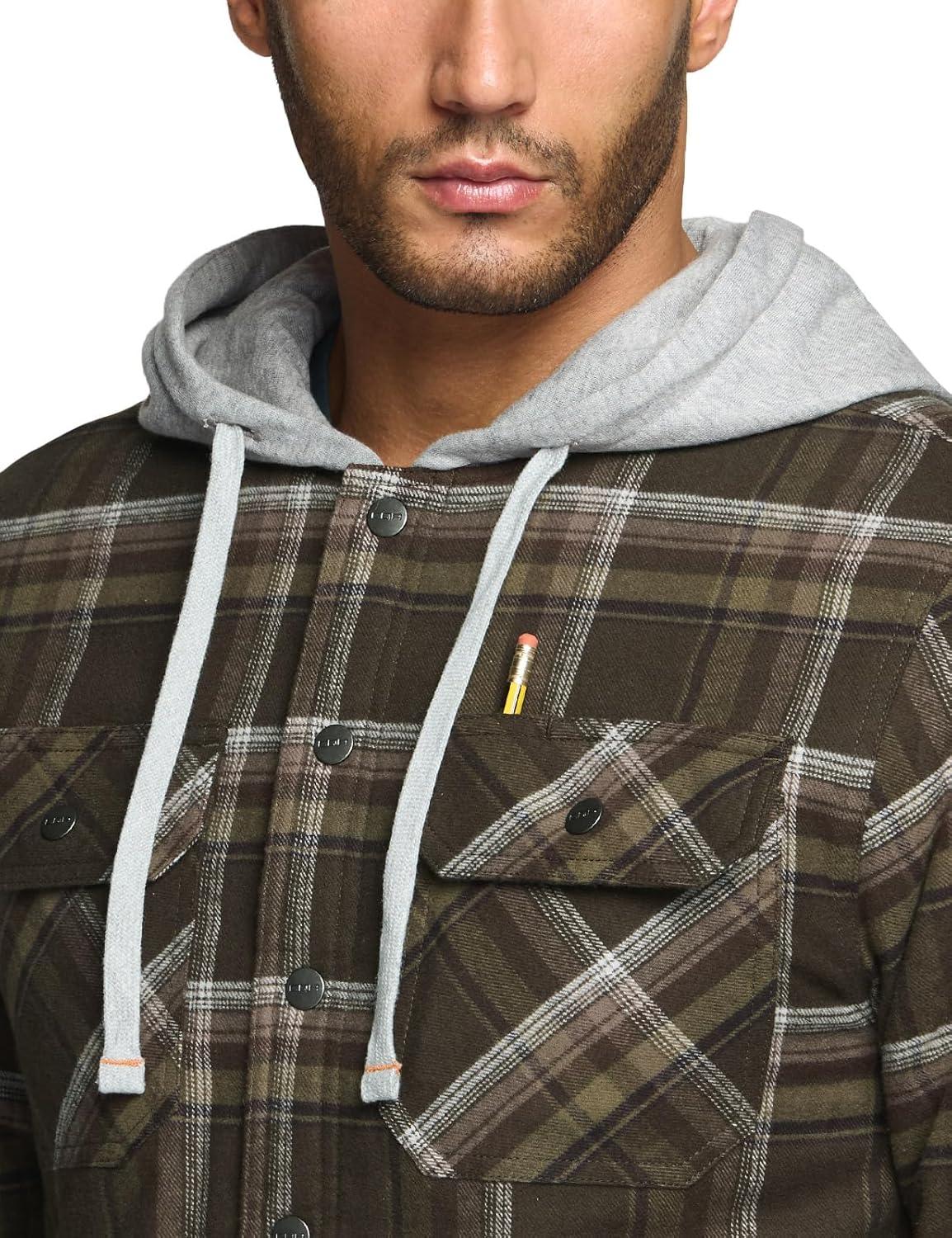 image:imageCQR Mens Flannel Shirt Jacket Long Sleeve Winter Warm Outdoor Casual Plaid Jacket Coat with PocketsHoodie Basic Hickory Green