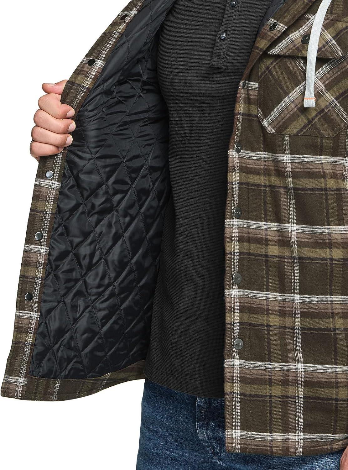 image:imageCQR Mens Flannel Shirt Jacket Long Sleeve Winter Warm Outdoor Casual Plaid Jacket Coat with PocketsHoodie Basic Hickory Green