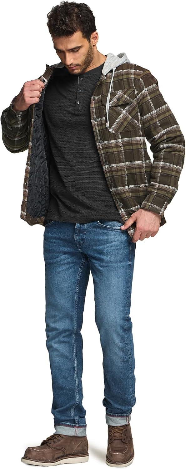 image:imageCQR Mens Flannel Shirt Jacket Long Sleeve Winter Warm Outdoor Casual Plaid Jacket Coat with PocketsHoodie Basic Hickory Green