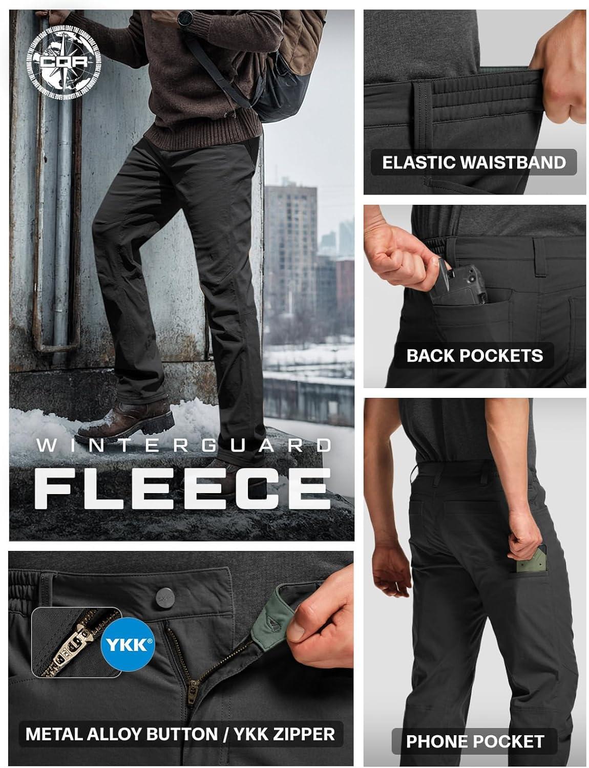 image:imageCQR Mens Winter Fleece Lined Pants WaterResistant Outdoor Stretch Work Pants Windproof Casual Pants with PocketsBrume Black