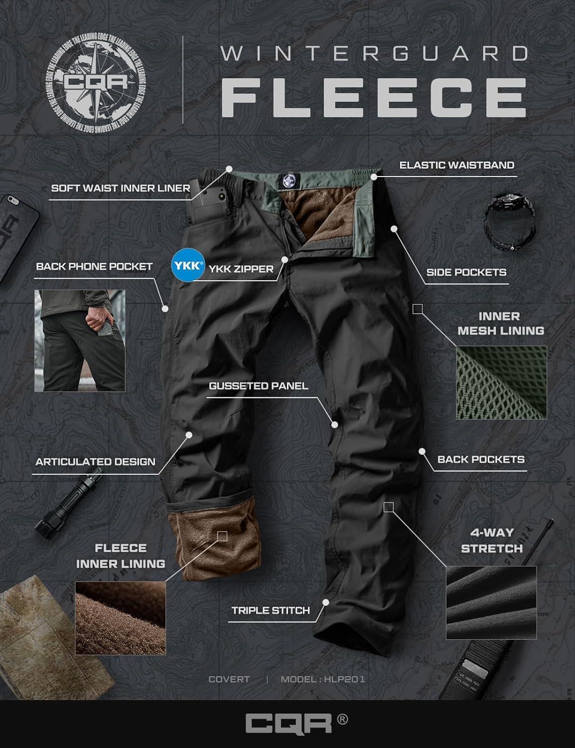 image:imageCQR Mens Winter Fleece Lined Pants WaterResistant Outdoor Stretch Work Pants Windproof Casual Pants with PocketsBrume Black