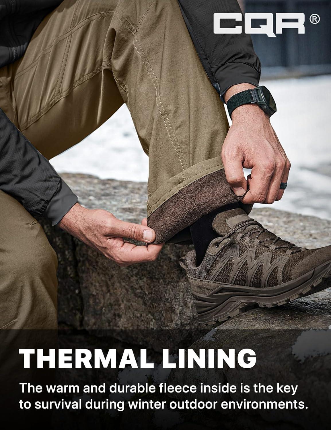 image:imageCQR Mens Winter Fleece Lined Pants WaterResistant Outdoor Stretch Work Pants Windproof Casual Pants with PocketsBrume Pale Khaki