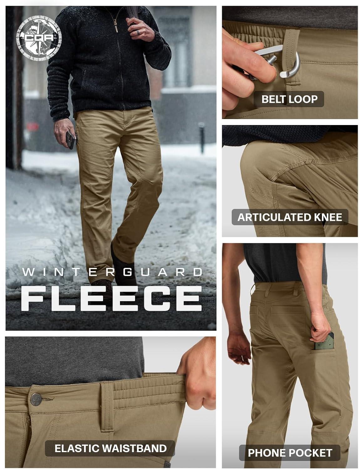 image:imageCQR Mens Winter Fleece Lined Pants WaterResistant Outdoor Stretch Work Pants Windproof Casual Pants with PocketsBrume Pale Khaki