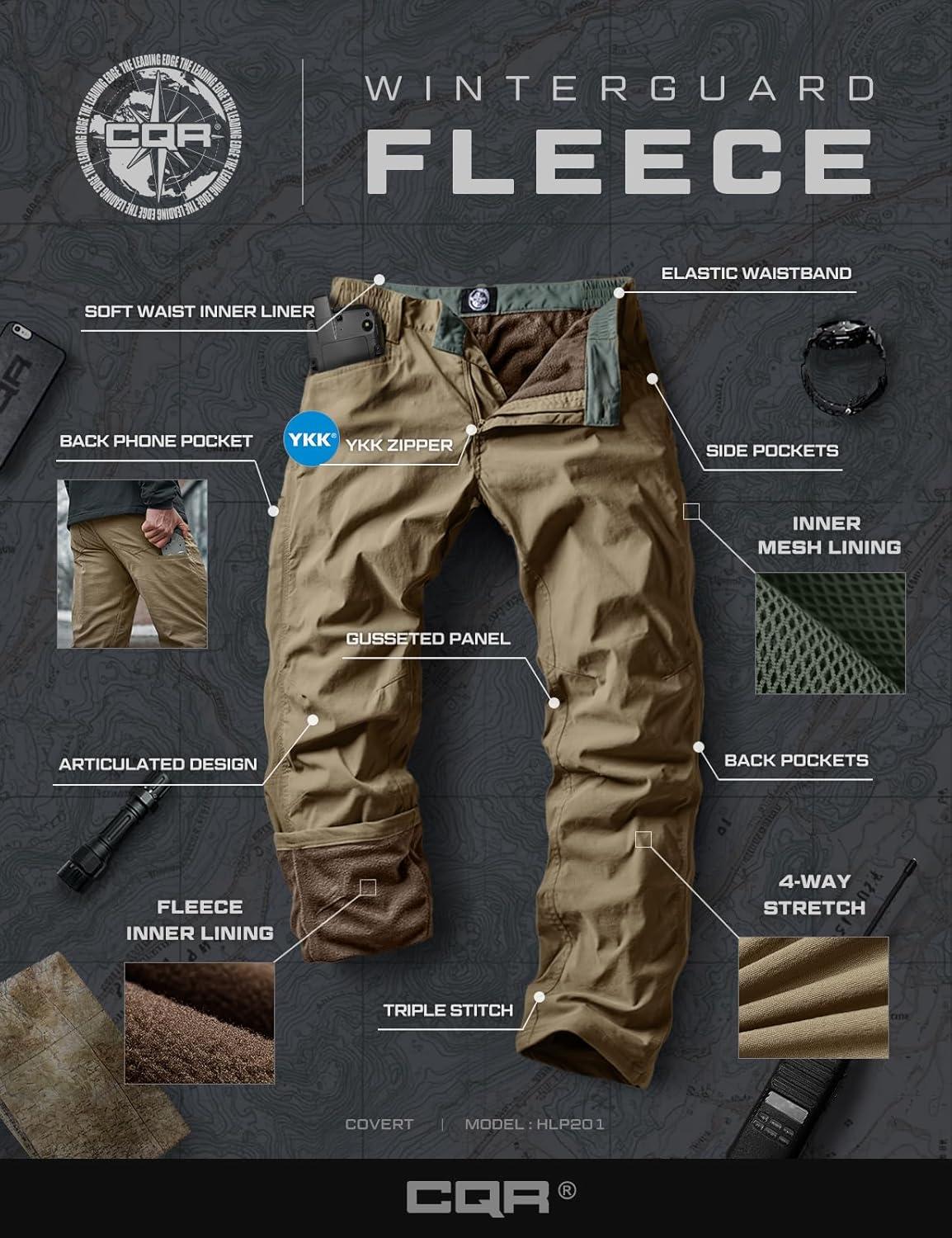 image:imageCQR Mens Winter Fleece Lined Pants WaterResistant Outdoor Stretch Work Pants Windproof Casual Pants with PocketsBrume Pale Khaki