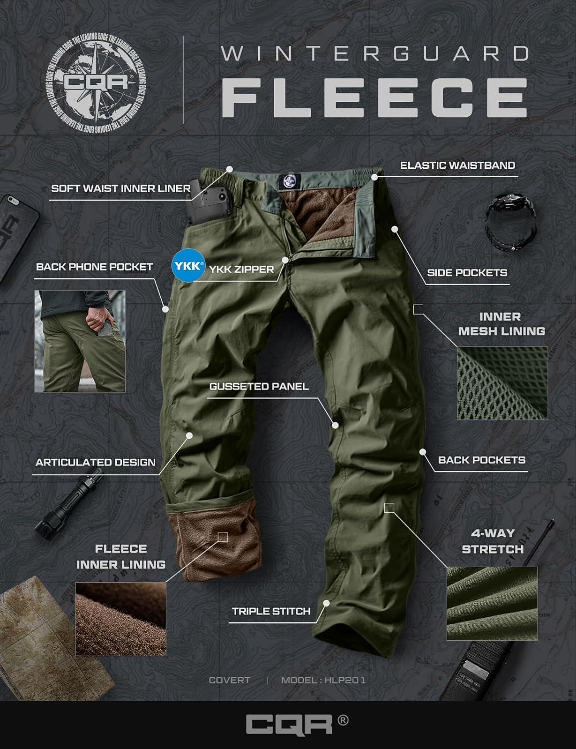 image:imageCQR Mens Winter Fleece Lined Pants WaterResistant Outdoor Stretch Work Pants Windproof Casual Pants with PocketsBrume Storm Green