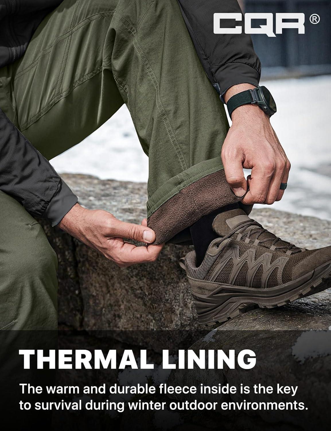 image:imageCQR Mens Winter Fleece Lined Pants WaterResistant Outdoor Stretch Work Pants Windproof Casual Pants with PocketsBrume Storm Green