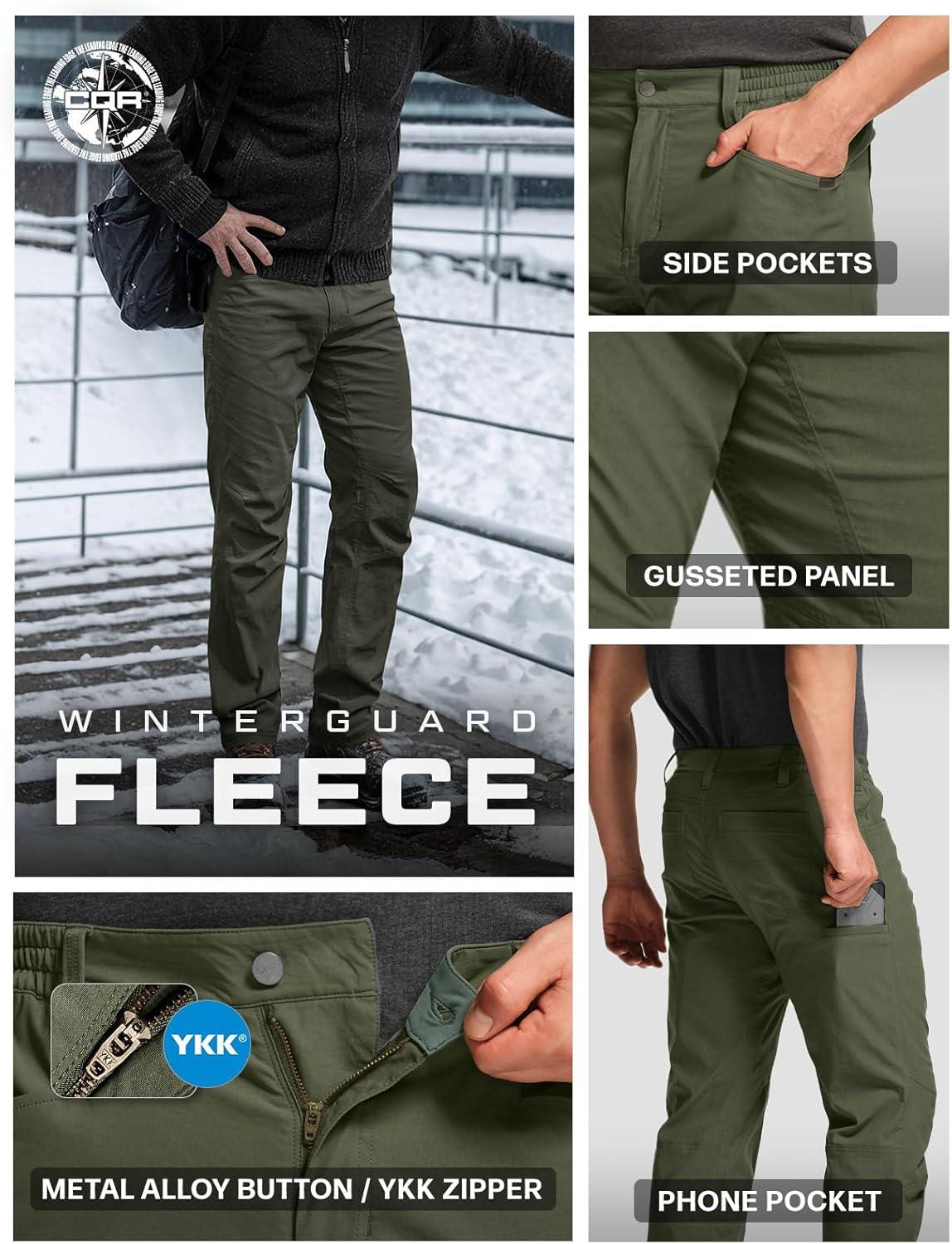 image:imageCQR Mens Winter Fleece Lined Pants WaterResistant Outdoor Stretch Work Pants Windproof Casual Pants with PocketsBrume Storm Green