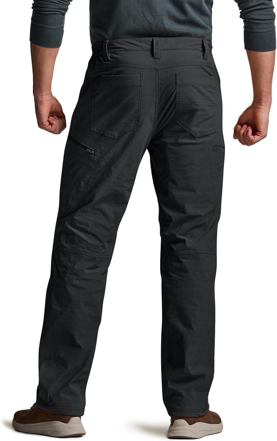image:imageCQR Mens Winter Fleece Lined Pants WaterResistant Outdoor Stretch Work Pants Windproof Casual Pants with PocketsNylon Fleece Cargo Black
