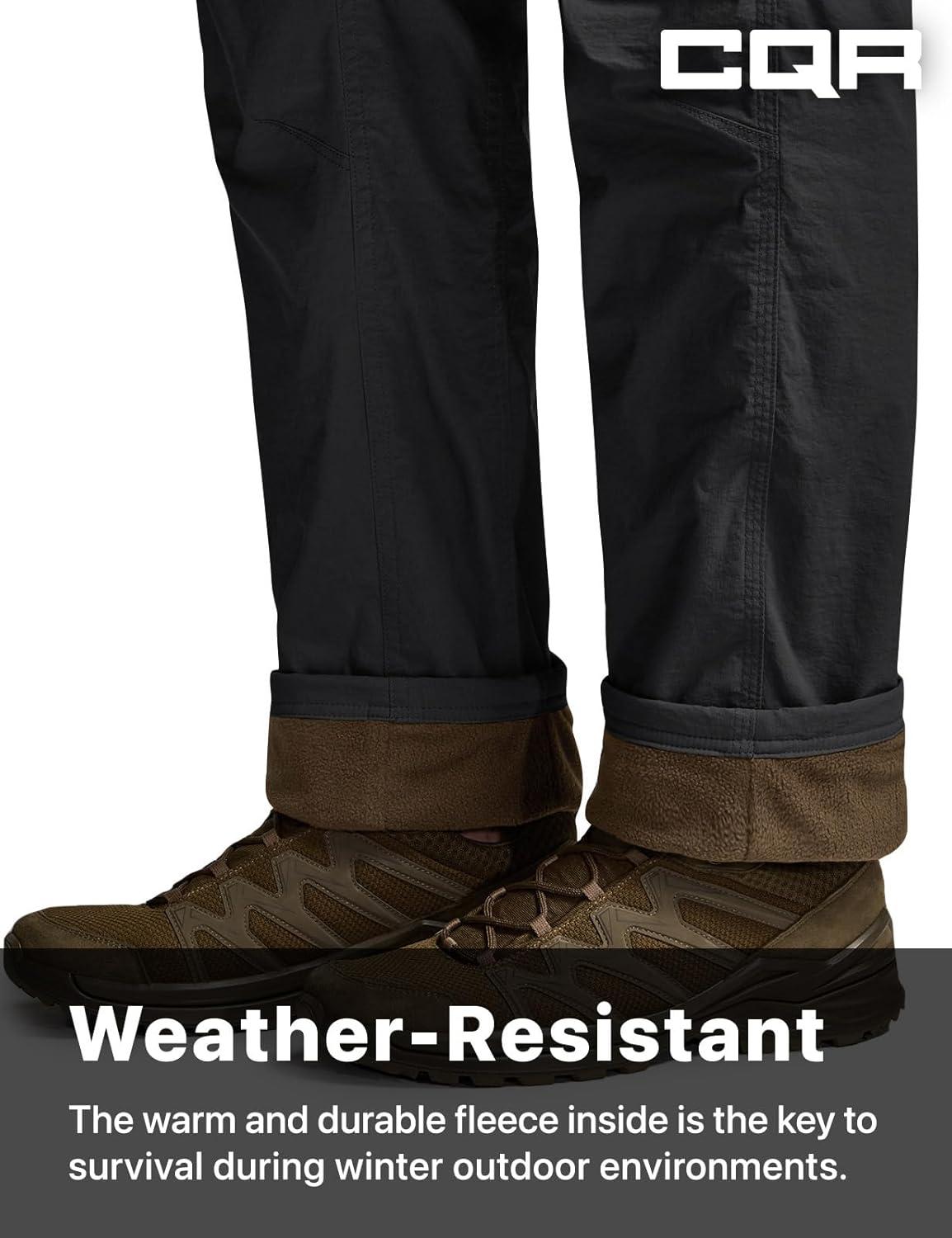 image:imageCQR Mens Winter Fleece Lined Pants WaterResistant Outdoor Stretch Work Pants Windproof Casual Pants with PocketsNylon Fleece Cargo Black