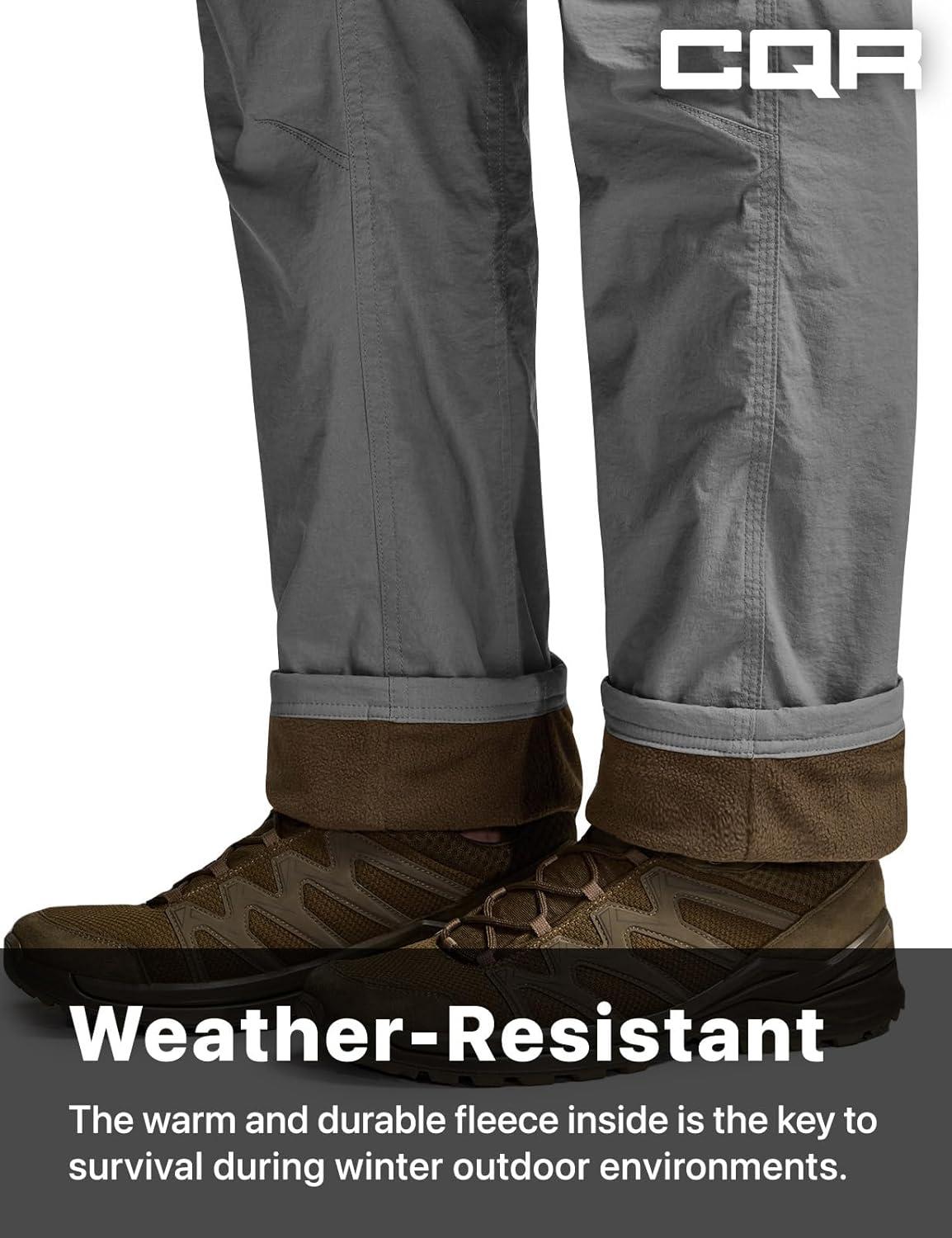 image:imageCQR Mens Winter Fleece Lined Pants WaterResistant Outdoor Stretch Work Pants Windproof Casual Pants with PocketsNylon Fleece Cargo Charcoal