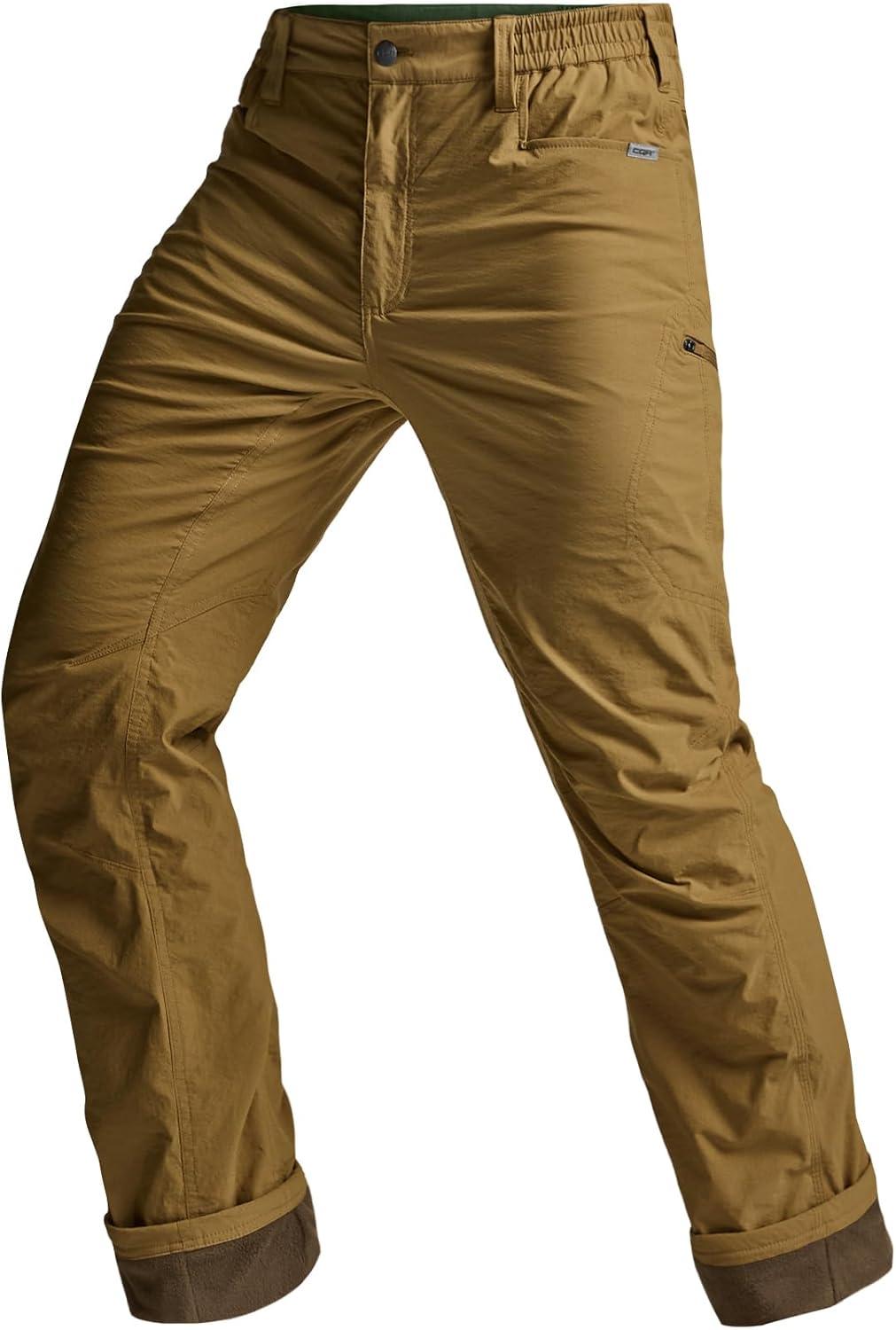 image:imageCQR Mens Winter Fleece Lined Pants WaterResistant Outdoor Stretch Work Pants Windproof Casual Pants with PocketsNylon Fleece Cargo Muddy