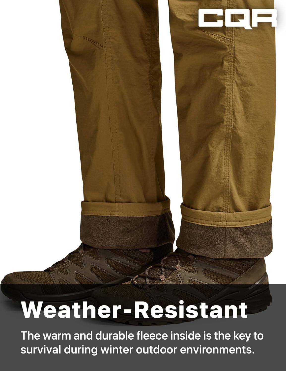 image:imageCQR Mens Winter Fleece Lined Pants WaterResistant Outdoor Stretch Work Pants Windproof Casual Pants with PocketsNylon Fleece Cargo Muddy