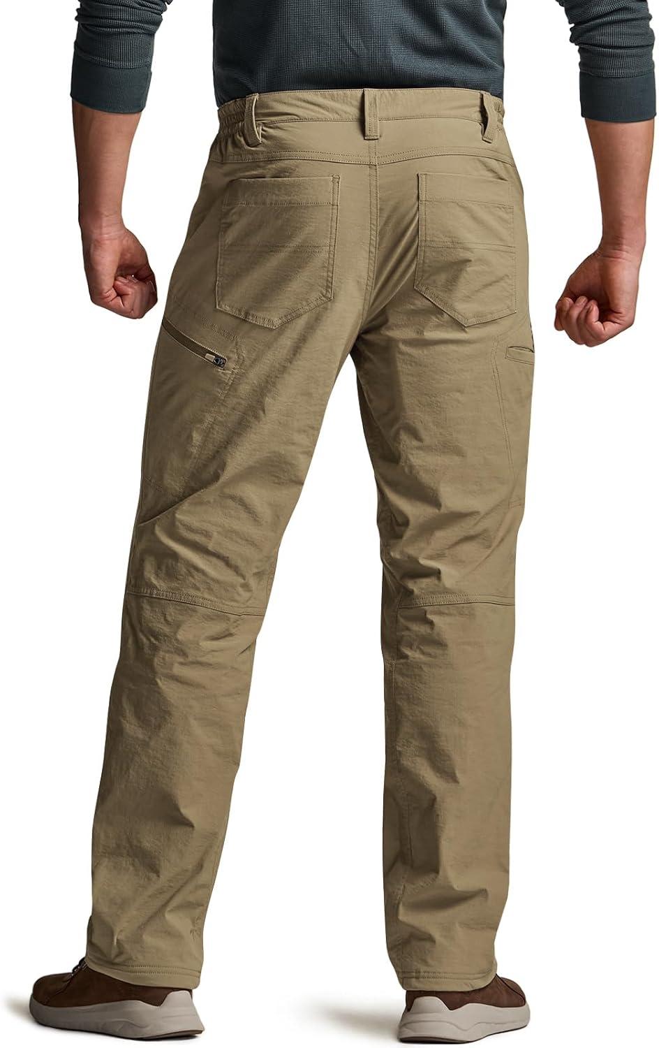 image:imageCQR Mens Winter Fleece Lined Pants WaterResistant Outdoor Stretch Work Pants Windproof Casual Pants with PocketsNylon Fleece Cargo Pale Khaki