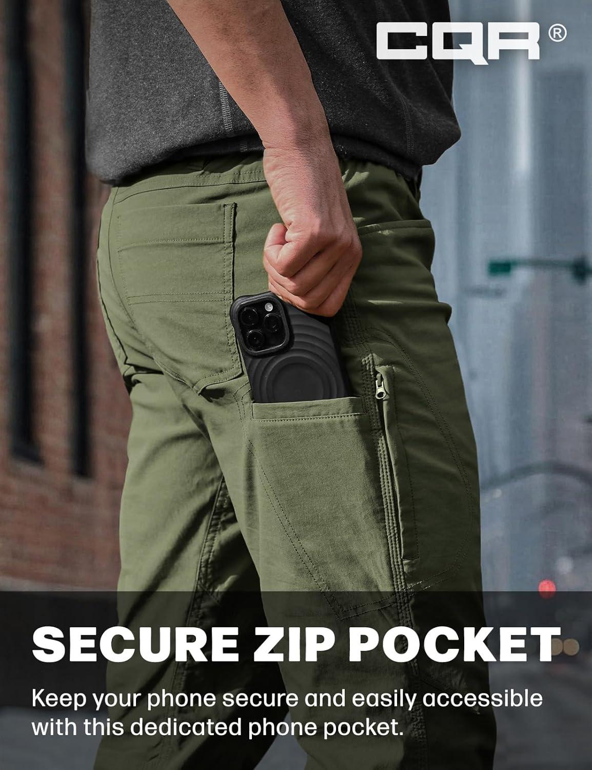 image:imageCQR Mens Winter Fleece Lined Pants WaterResistant Outdoor Stretch Work Pants Windproof Casual Pants with PocketsNylon Fleece Cargo Storm Green