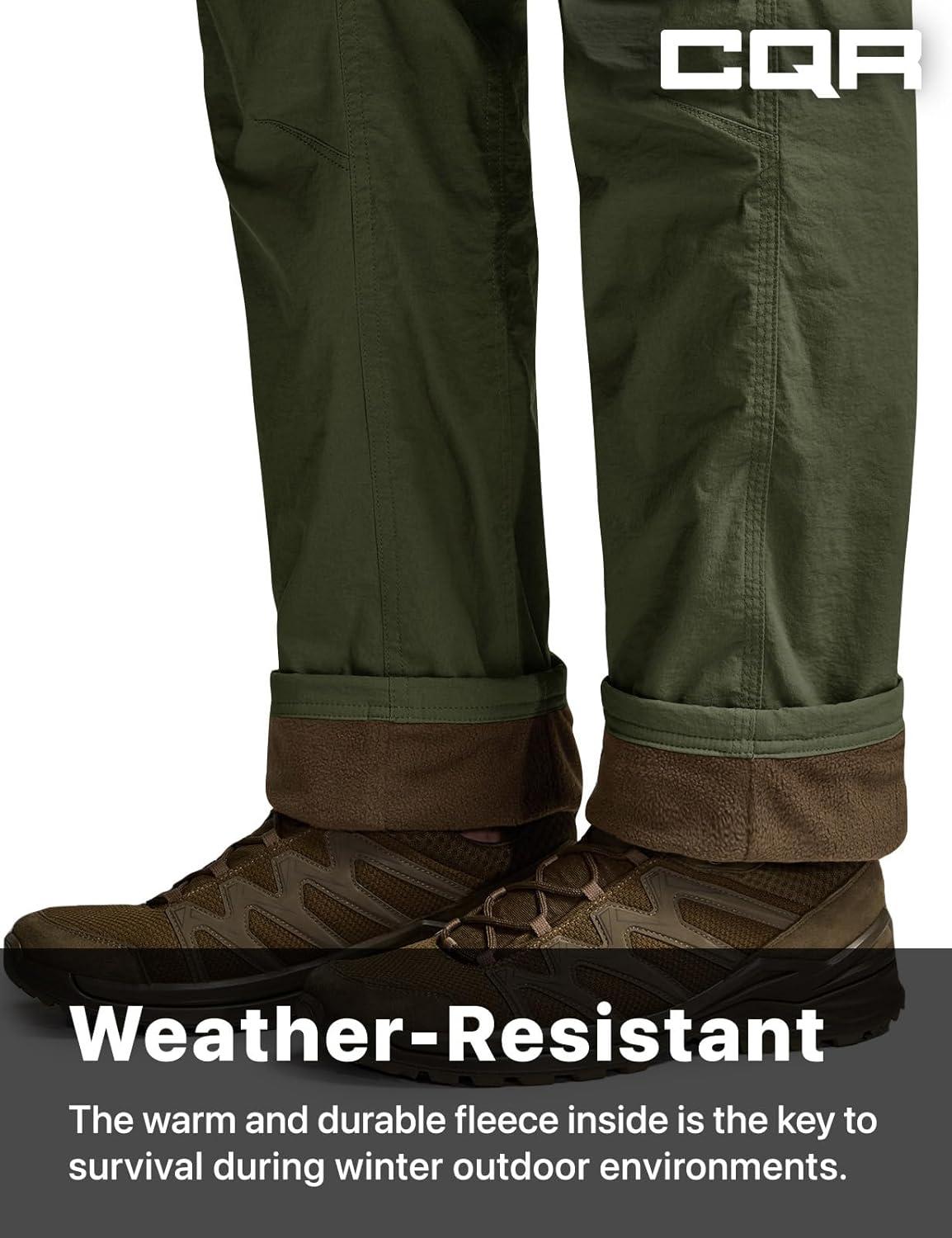 image:imageCQR Mens Winter Fleece Lined Pants WaterResistant Outdoor Stretch Work Pants Windproof Casual Pants with PocketsNylon Fleece Cargo Storm Green