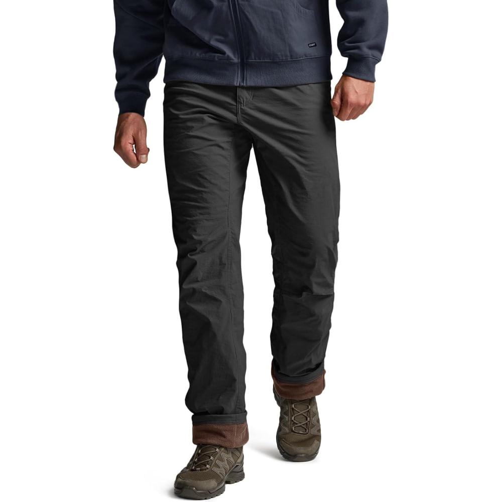image:imageCQR Mens Winter Fleece Lined Pants WaterResistant Outdoor Stretch Work Pants Windproof Casual Pants with PocketsBrume Black
