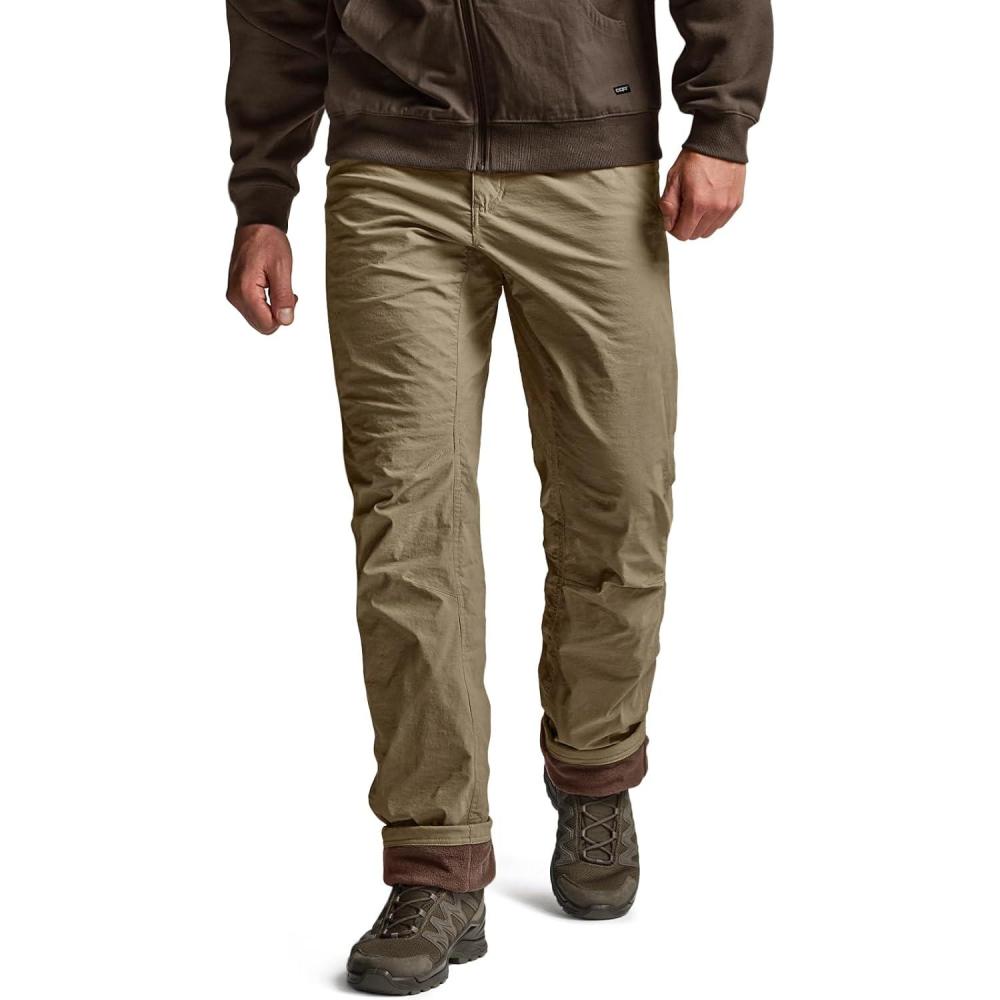 image:imageCQR Mens Winter Fleece Lined Pants WaterResistant Outdoor Stretch Work Pants Windproof Casual Pants with PocketsBrume Pale Khaki