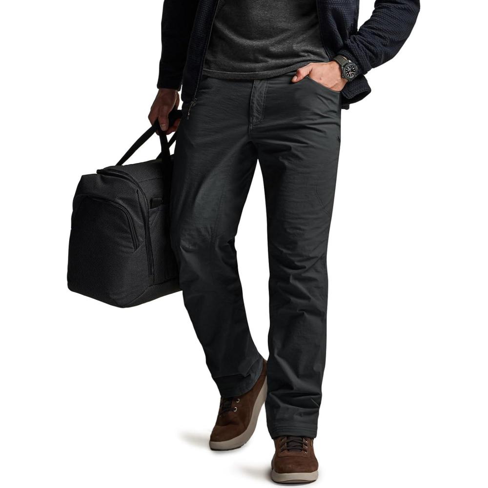 image:imageCQR Mens Winter Fleece Lined Pants WaterResistant Outdoor Stretch Work Pants Windproof Casual Pants with PocketsNylon Fleece Cargo Black