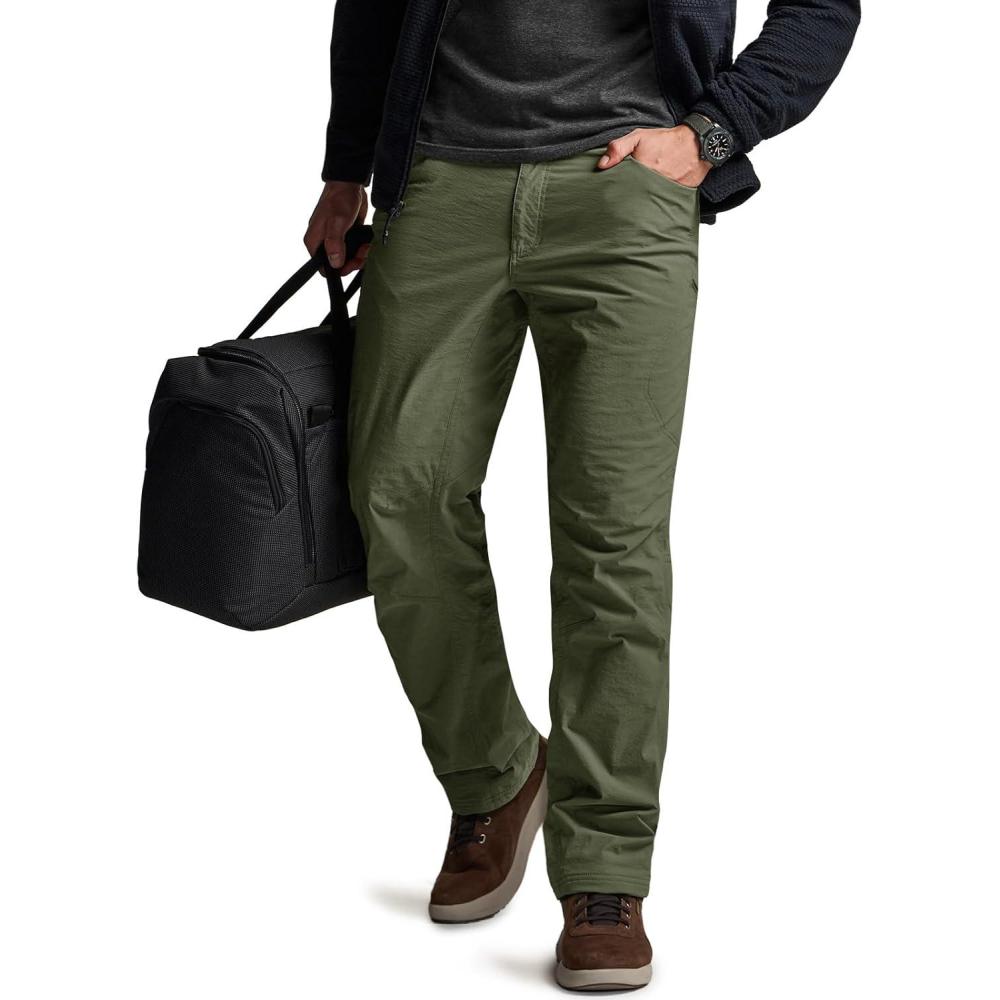 image:imageCQR Mens Winter Fleece Lined Pants WaterResistant Outdoor Stretch Work Pants Windproof Casual Pants with PocketsNylon Fleece Cargo Storm Green