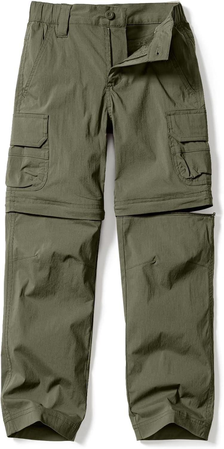 image:imageCQR Kids Youth Hiking Cargo Pants UPF 50 Quick Dry Convertible Zip Off Pants Outdoor Camping PantsConvertible Army Green