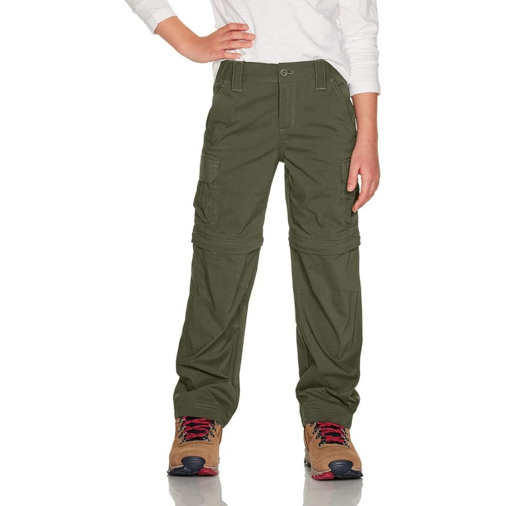 image:imageCQR Kids Youth Hiking Cargo Pants UPF 50 Quick Dry Convertible Zip Off Pants Outdoor Camping PantsConvertible Army Green