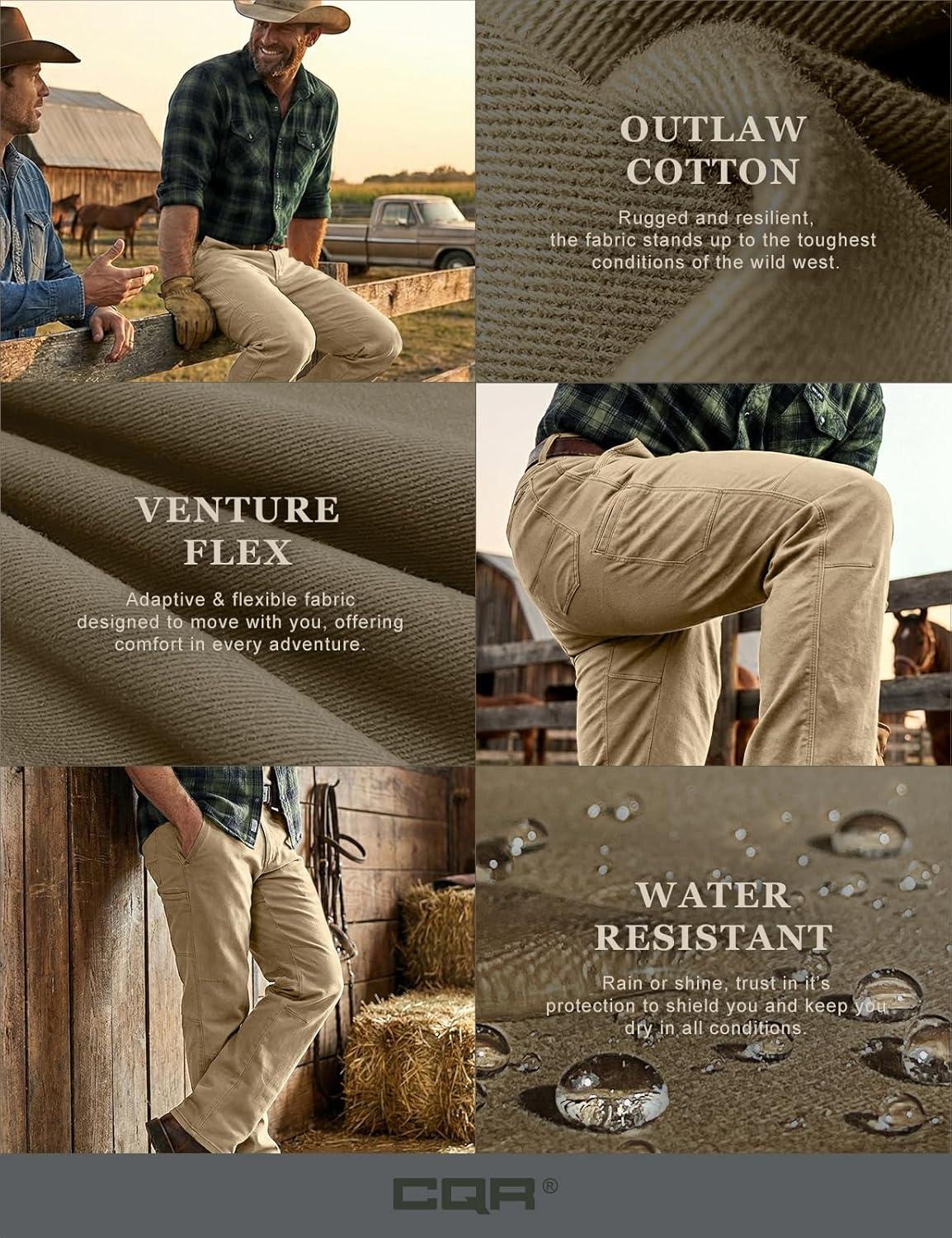 image:imageCQR Mens Motion Utility Casual Pants Regular Fit Lightweight Work Pants Water Resistant Outdoor Stretch Pants with PocketsVenture Lt Alamo Khaki