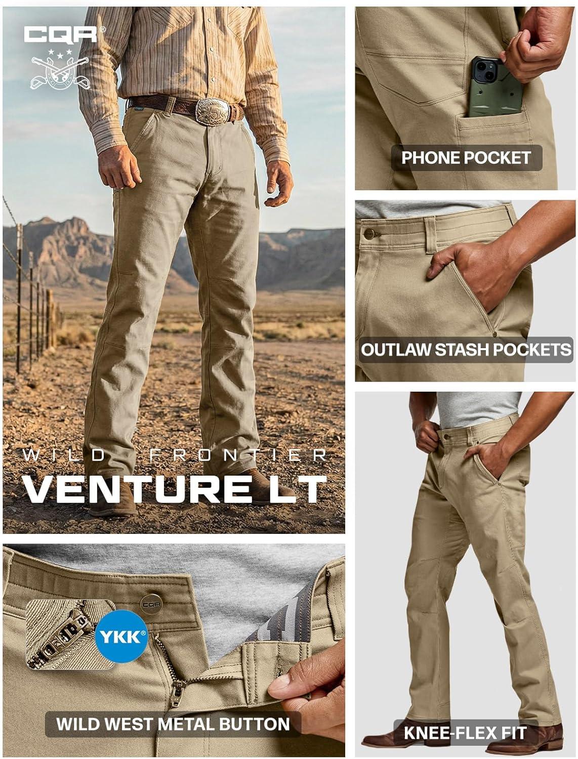 image:imageCQR Mens Motion Utility Casual Pants Regular Fit Lightweight Work Pants Water Resistant Outdoor Stretch Pants with PocketsVenture Lt Alamo Khaki