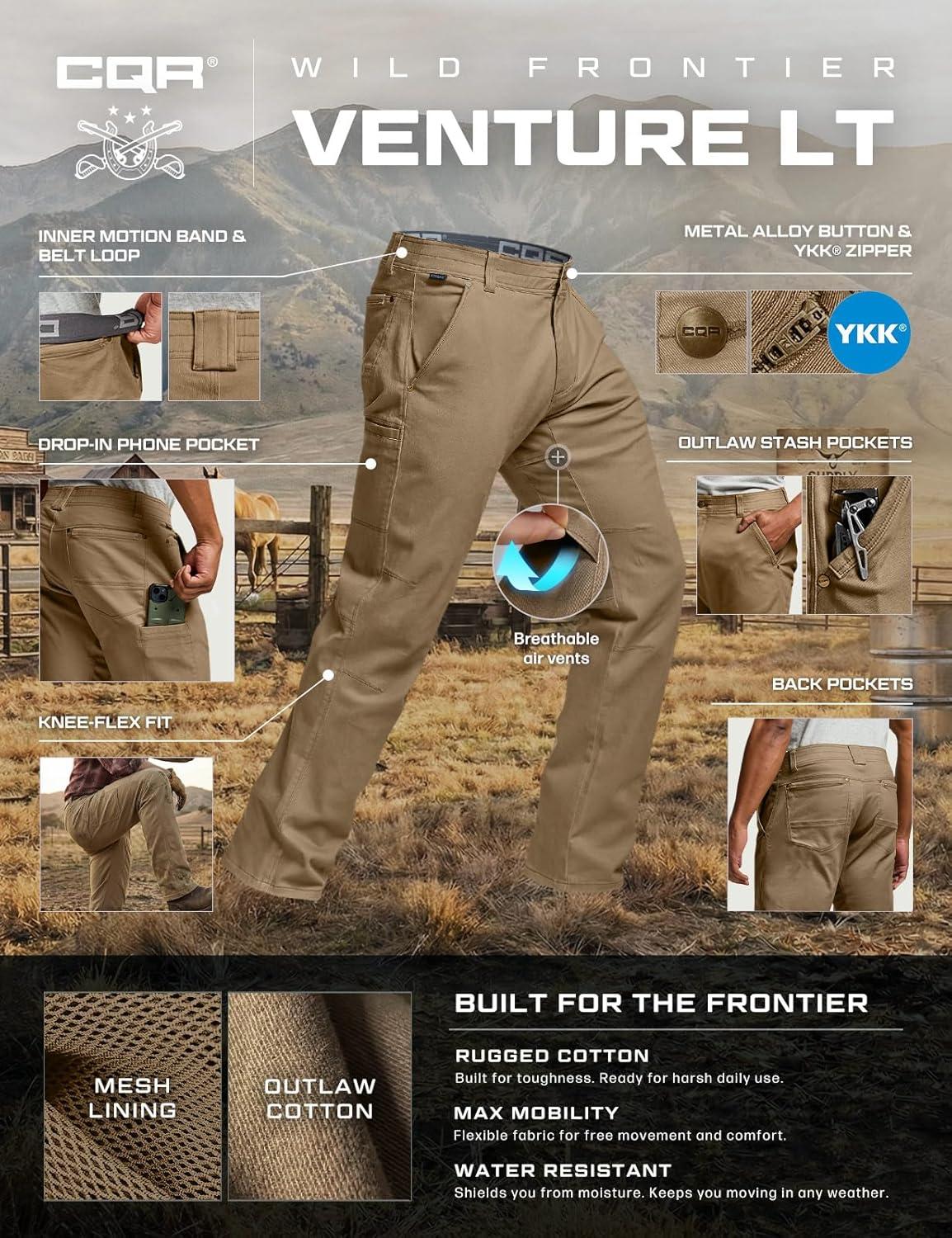 image:imageCQR Mens Motion Utility Casual Pants Regular Fit Lightweight Work Pants Water Resistant Outdoor Stretch Pants with PocketsVenture Lt Cougar