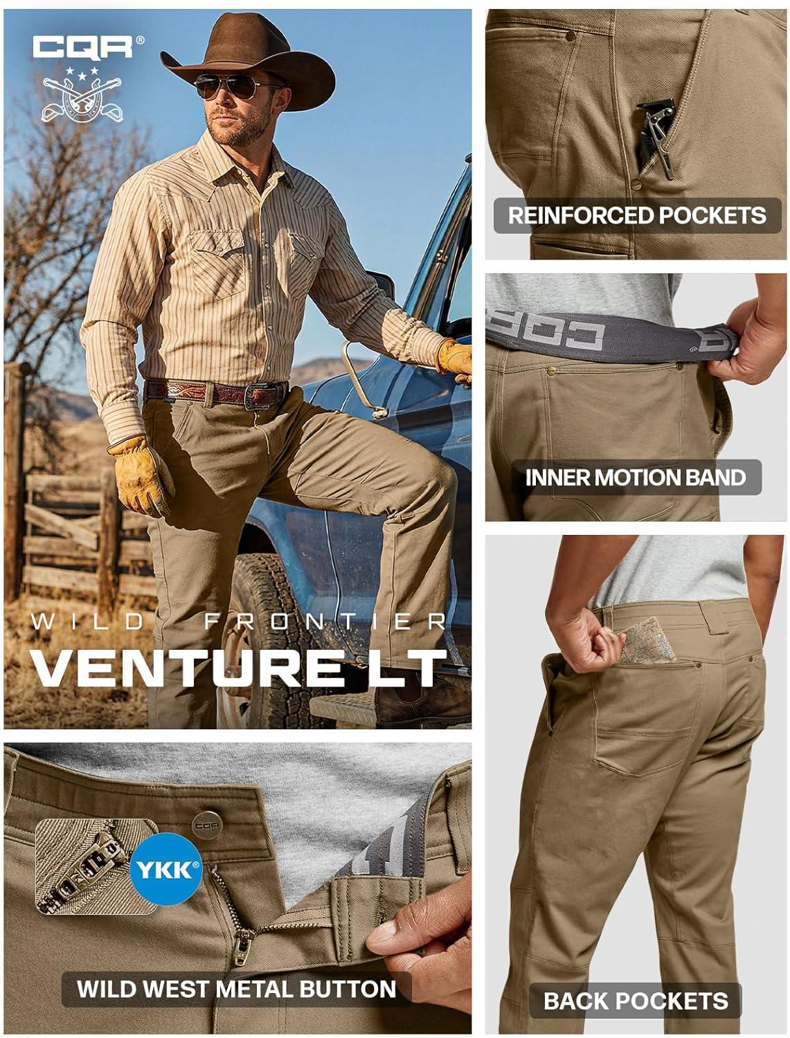 image:imageCQR Mens Motion Utility Casual Pants Regular Fit Lightweight Work Pants Water Resistant Outdoor Stretch Pants with PocketsVenture Lt Cougar