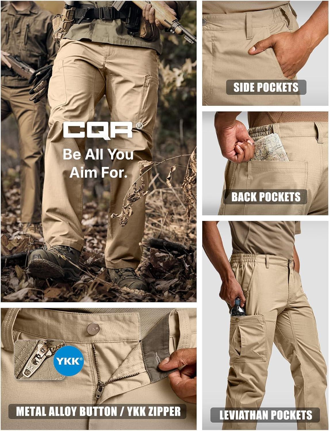 image:imageCQR Mens Military Cargo Pants Water Resistant Ripstop Army Combat Tactical Pants Outdoor Hunting Hiking EDC Work PantsHauler Alamo Khaki