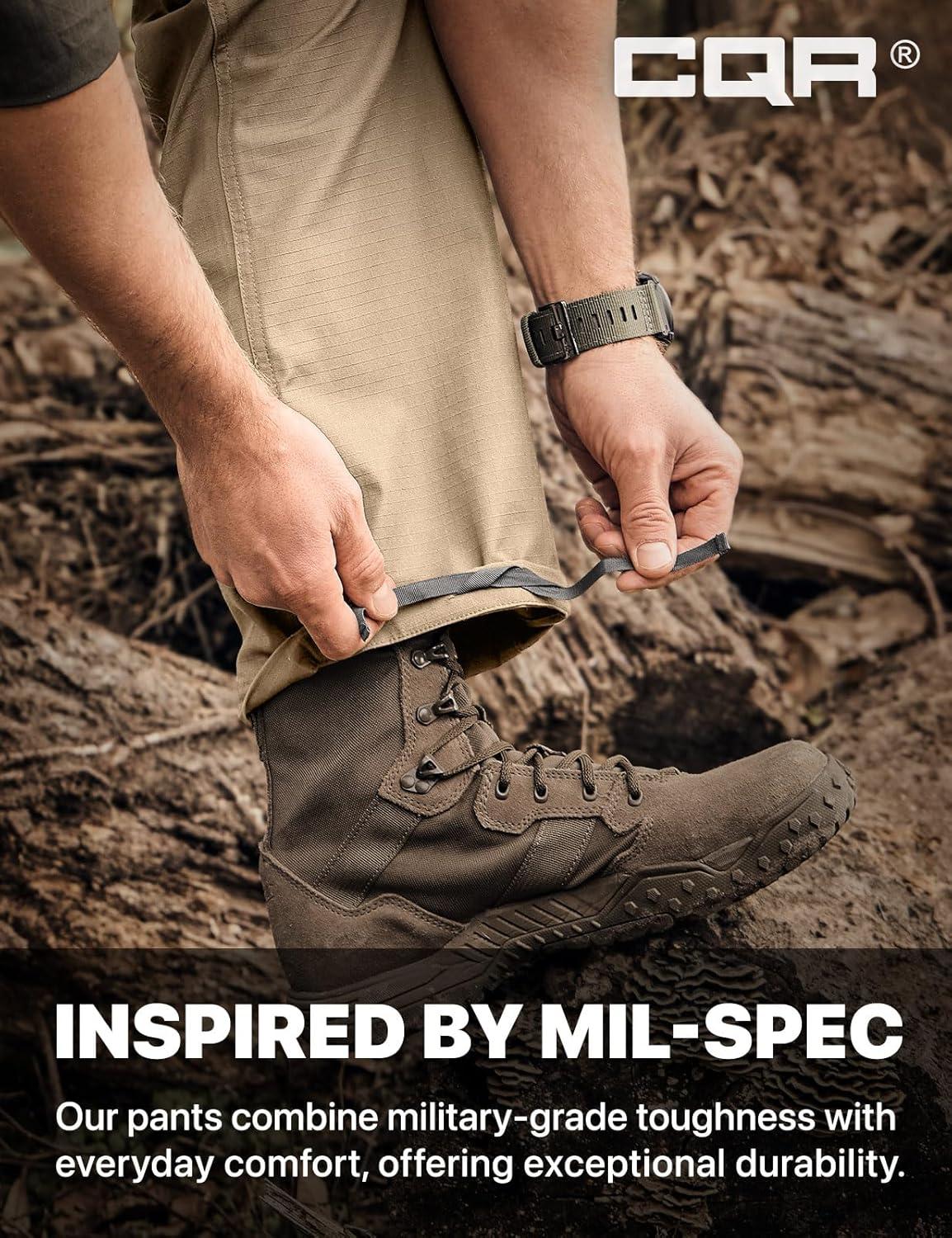 image:imageCQR Mens Military Cargo Pants Water Resistant Ripstop Army Combat Tactical Pants Outdoor Hunting Hiking EDC Work PantsHauler Alamo Khaki