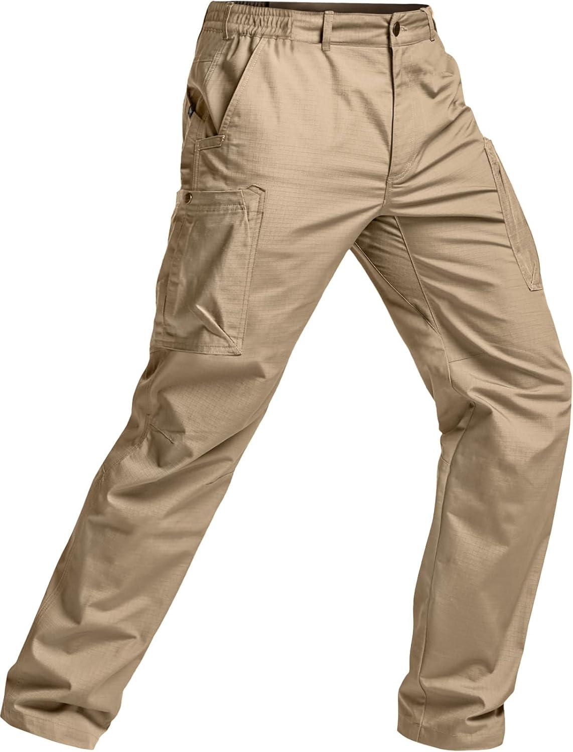 image:imageCQR Mens Military Cargo Pants Water Resistant Ripstop Army Combat Tactical Pants Outdoor Hunting Hiking EDC Work PantsHauler Alamo Khaki