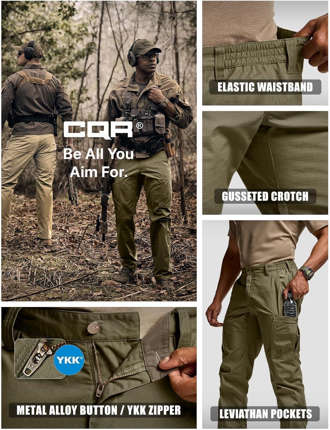 image:imageCQR Mens Military Cargo Pants Water Resistant Ripstop Army Combat Tactical Pants Outdoor Hunting Hiking EDC Work PantsHauler Soil Green