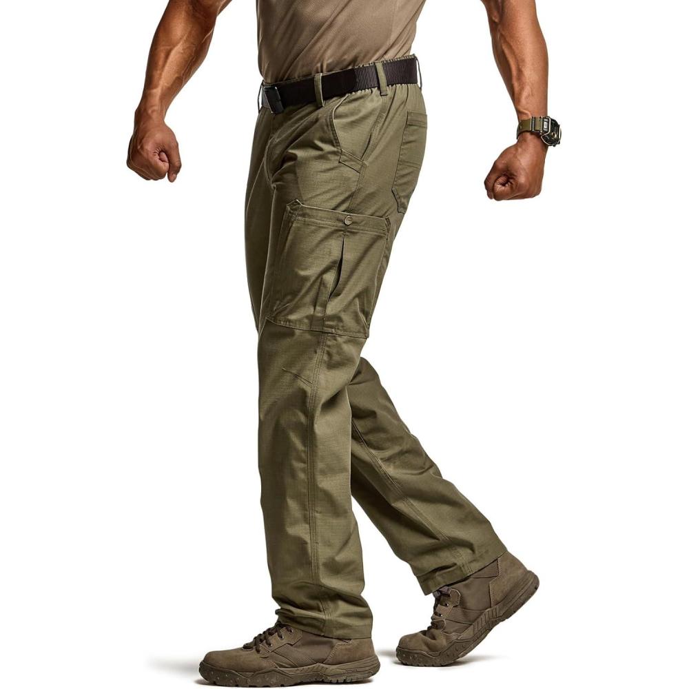 image:imageCQR Mens Military Cargo Pants Water Resistant Ripstop Army Combat Tactical Pants Outdoor Hunting Hiking EDC Work PantsHauler Soil Green