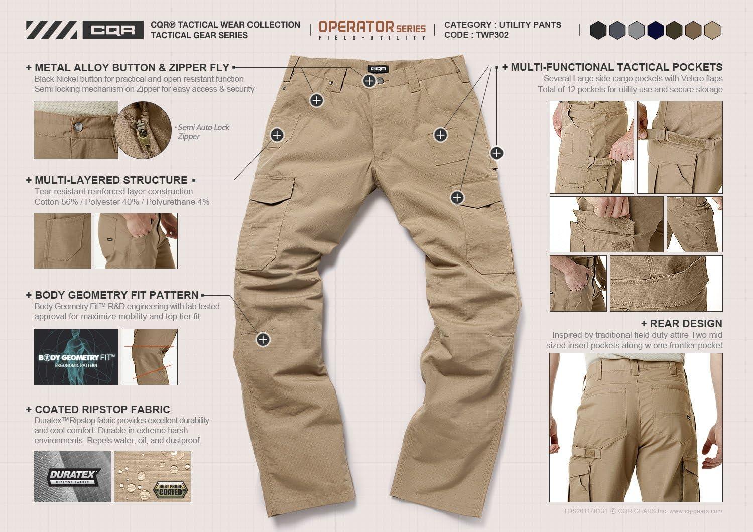 image:imageCQR Mens Quick Dry Work Pants Water Resistant Outdoor Tactical Pants Lightweight Stretch Cargo Hiking PantsWork Cargo Pants Coyote Brown