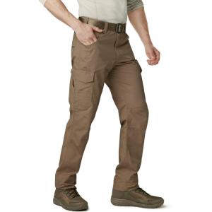 CQR Men’s Quick Dry Work Pants, Water Resistant Outdoor Tactical Pants, Lightweight Stretch Cargo Hiking Pants(Work Cargo Pants Coyote Brown)