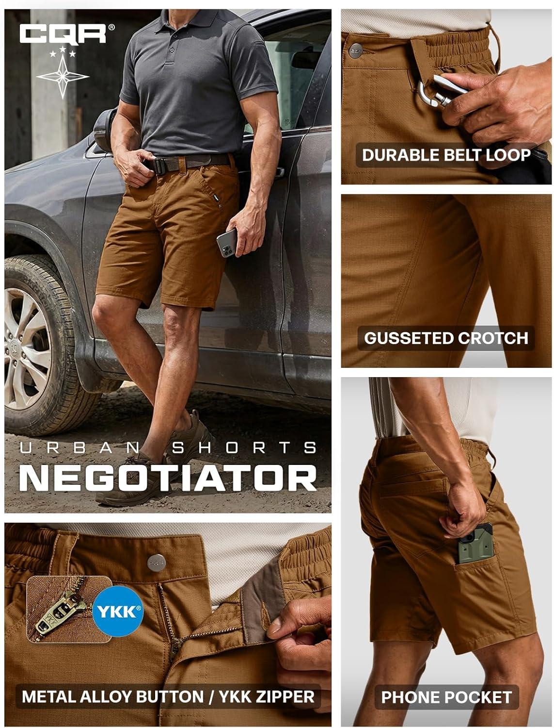image:imageCQR Mens Flex Casual Cargo Shorts Lightweight Water Resistant Golf Shorts Stretch Tactical Work Shorts with MultiPocketNegotiator Copper Brown