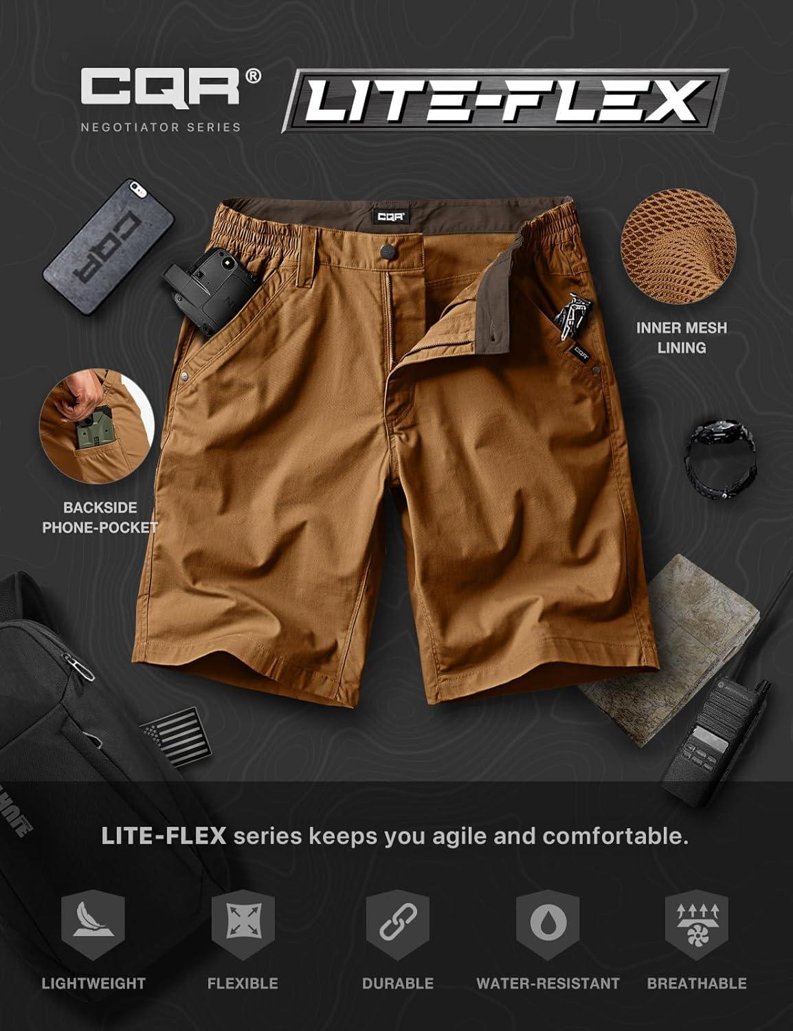 image:imageCQR Mens Flex Casual Cargo Shorts Lightweight Water Resistant Golf Shorts Stretch Tactical Work Shorts with MultiPocketNegotiator Copper Brown