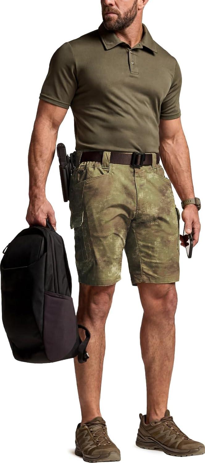 image:imageCQR Mens Flex Casual Cargo Shorts Lightweight Water Resistant Golf Shorts Stretch Tactical Work Shorts with MultiPocketTac Fractal Camo