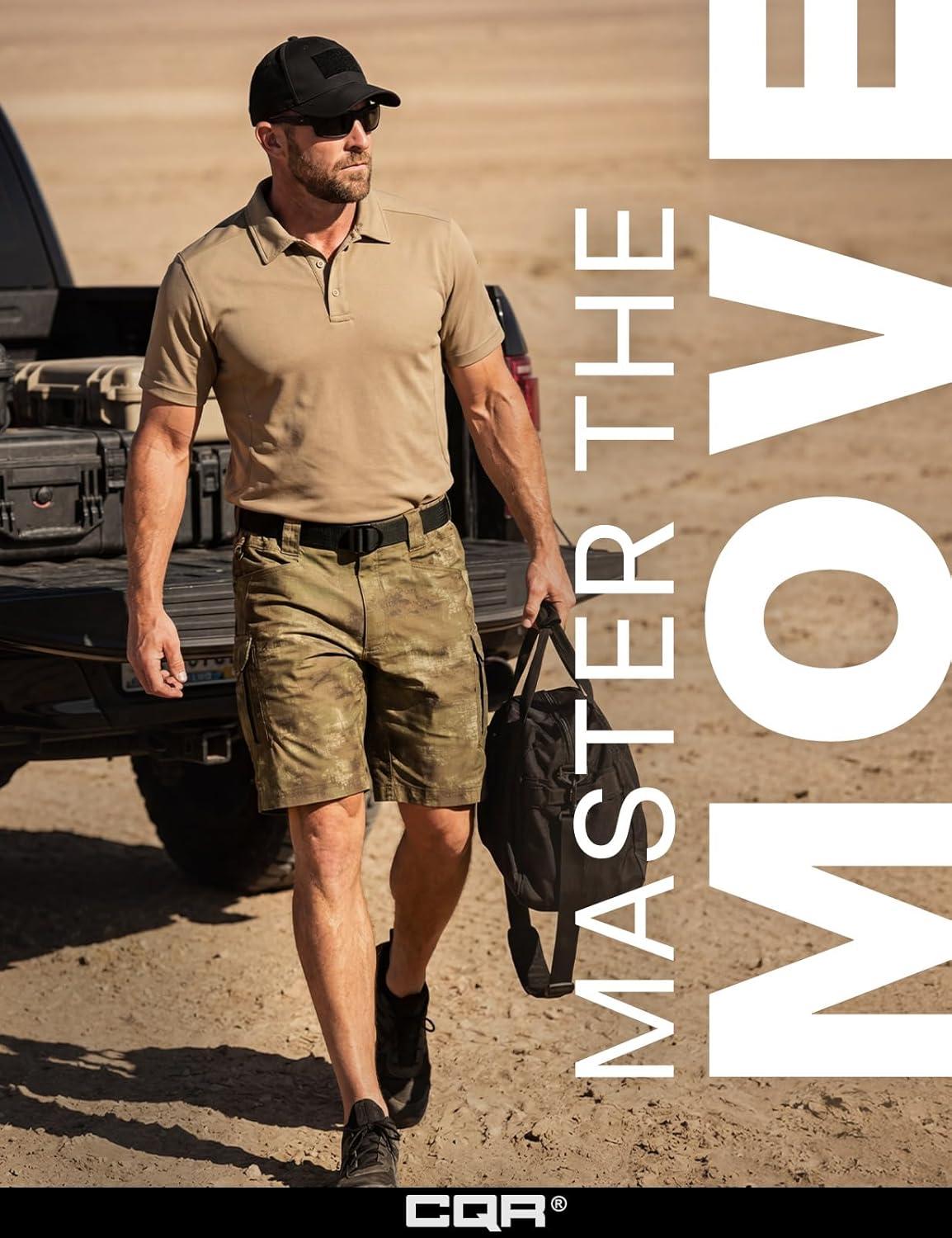 image:imageCQR Mens Flex Casual Cargo Shorts Lightweight Water Resistant Golf Shorts Stretch Tactical Work Shorts with MultiPocketTac Fractal Camo