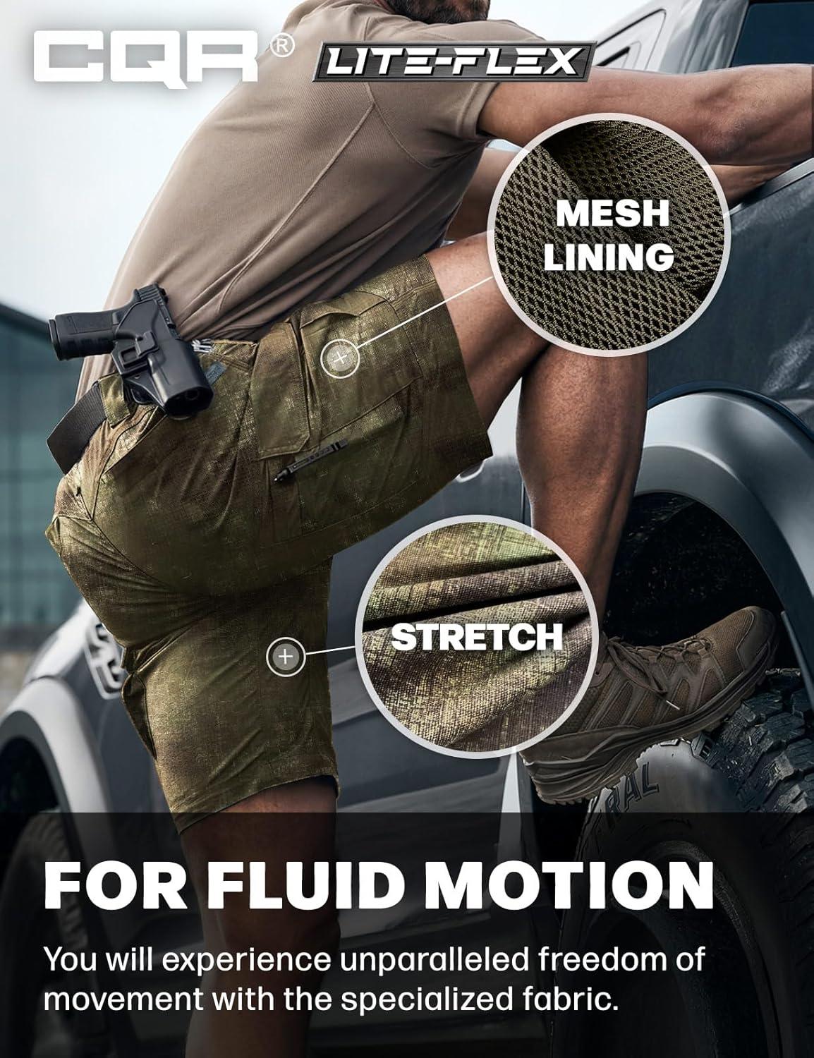 image:imageCQR Mens Flex Casual Cargo Shorts Lightweight Water Resistant Golf Shorts Stretch Tactical Work Shorts with MultiPocketTac Fractal Camo