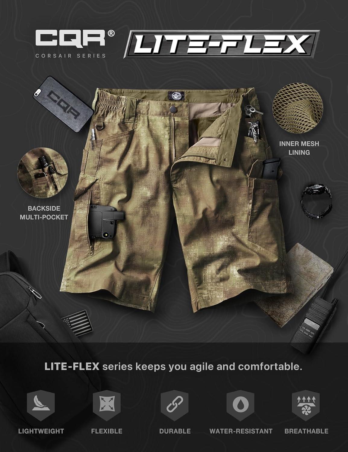 image:imageCQR Mens Flex Casual Cargo Shorts Lightweight Water Resistant Golf Shorts Stretch Tactical Work Shorts with MultiPocketTac Fractal Camo