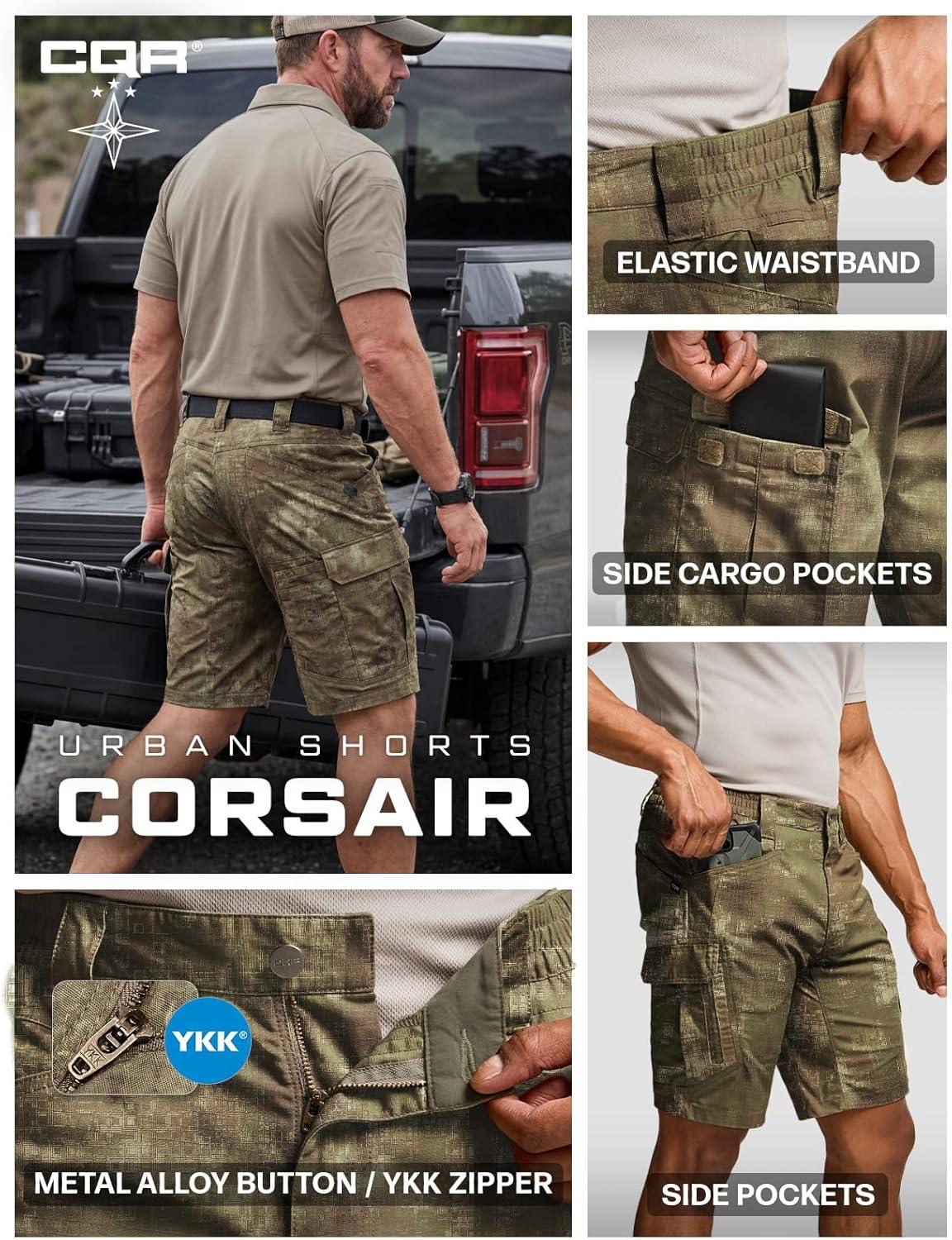 image:imageCQR Mens Flex Casual Cargo Shorts Lightweight Water Resistant Golf Shorts Stretch Tactical Work Shorts with MultiPocketTac Fractal Camo