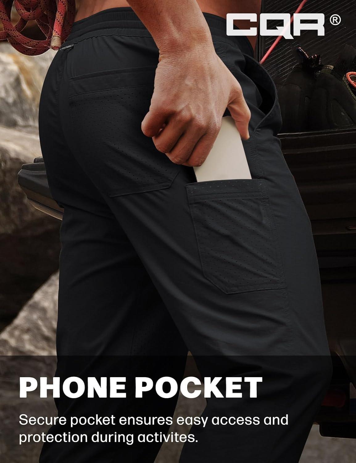 image:imageCQR Mens Lightweight Vent Hiking Pants WaterResistant amp Breathable Sports Outdoor Athletic Pants with Elastic WaistAscend Bolt Black