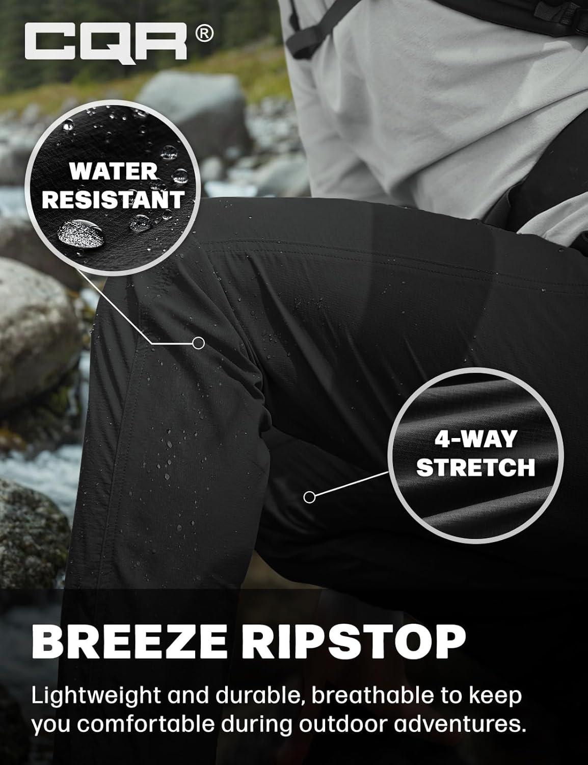 image:imageCQR Mens Lightweight Vent Hiking Pants WaterResistant amp Breathable Sports Outdoor Athletic Pants with Elastic WaistAscend Bolt Black