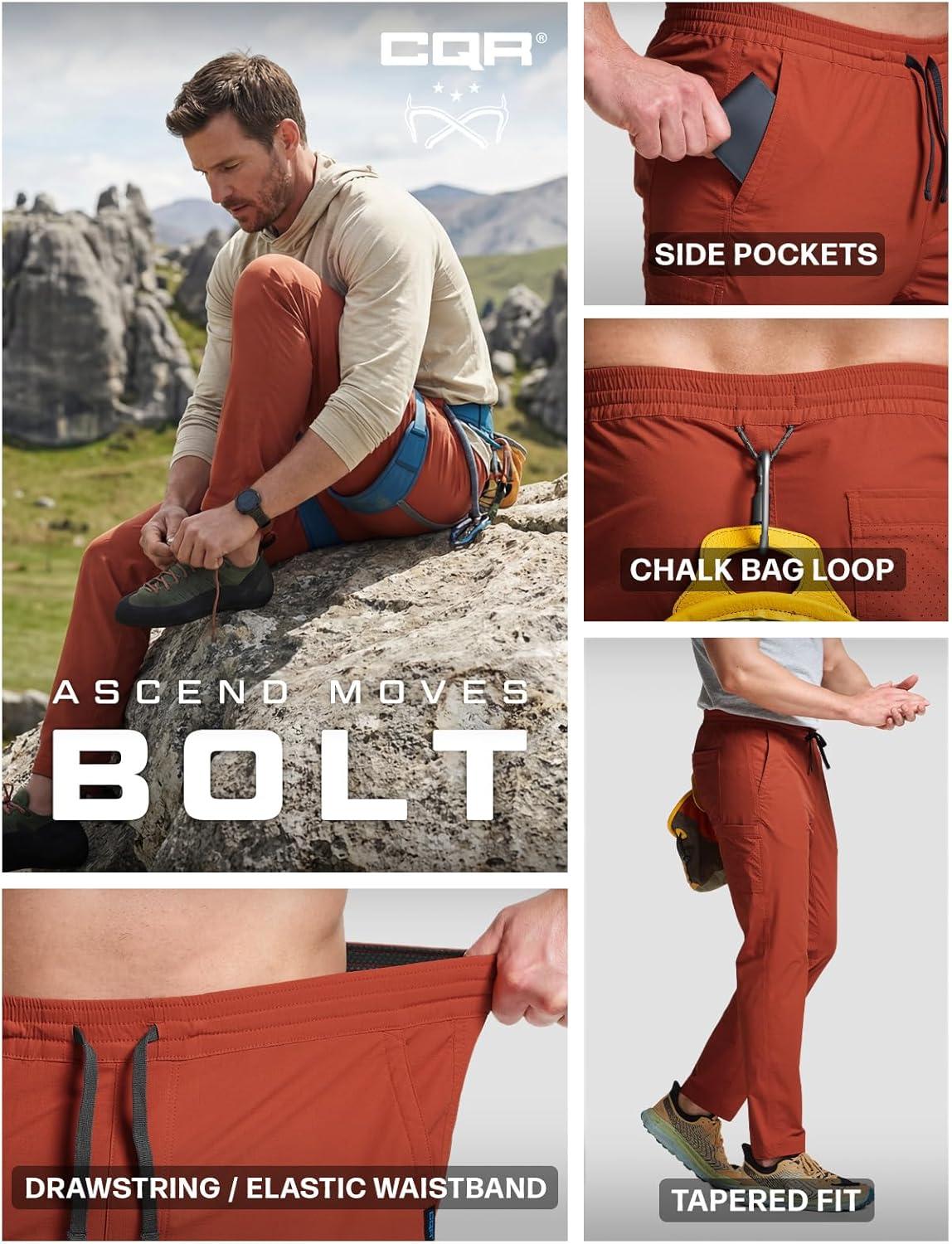 image:imageCQR Mens Lightweight Vent Hiking Pants WaterResistant amp Breathable Sports Outdoor Athletic Pants with Elastic WaistAscend Bolt Burnt Orange